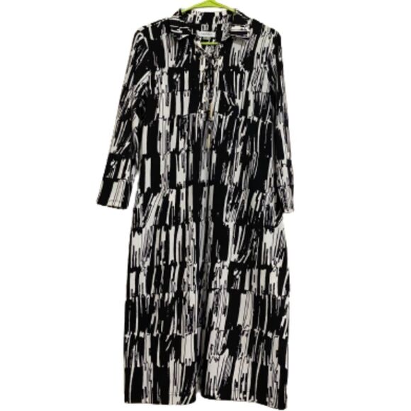 CALVIN KLEIN WOMENs BLACK & WHITE ABSTRACT PRINT LACE-UP KNEE-LENGTH DRESS Sz-12 - Picture 1 of 7